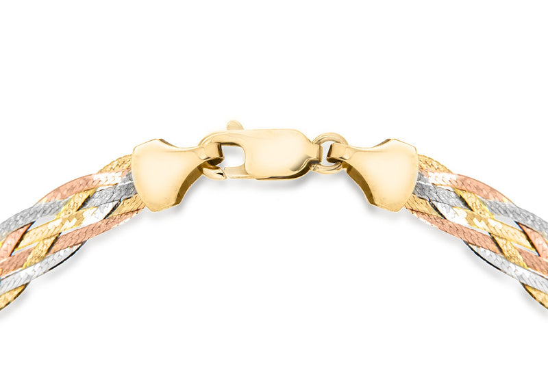 9ct 3-Colour Gold 3-Plait Textured Herringbone Necklace
