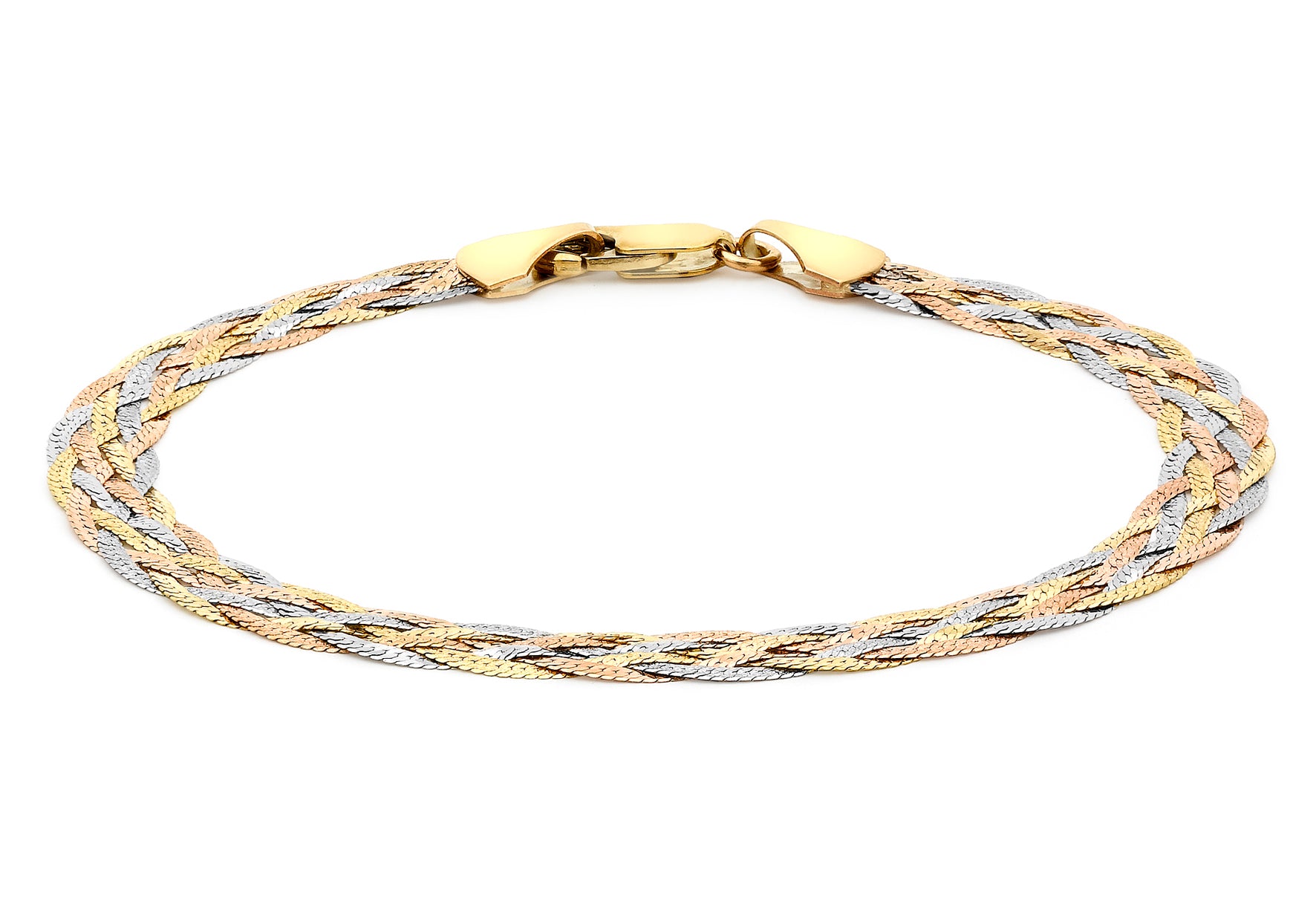 9ct Tri-Colour Gold 6-Plait Textured Herringbone Bracelet – Harper Kendall
