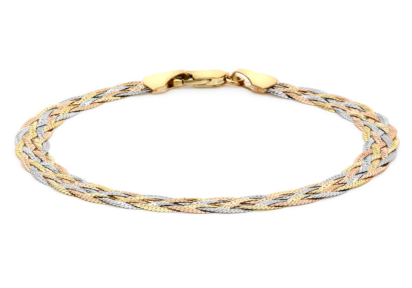 9ct 3-Colour Gold 6-Plait Textured Herringbone Bracelet 18m/7"9
