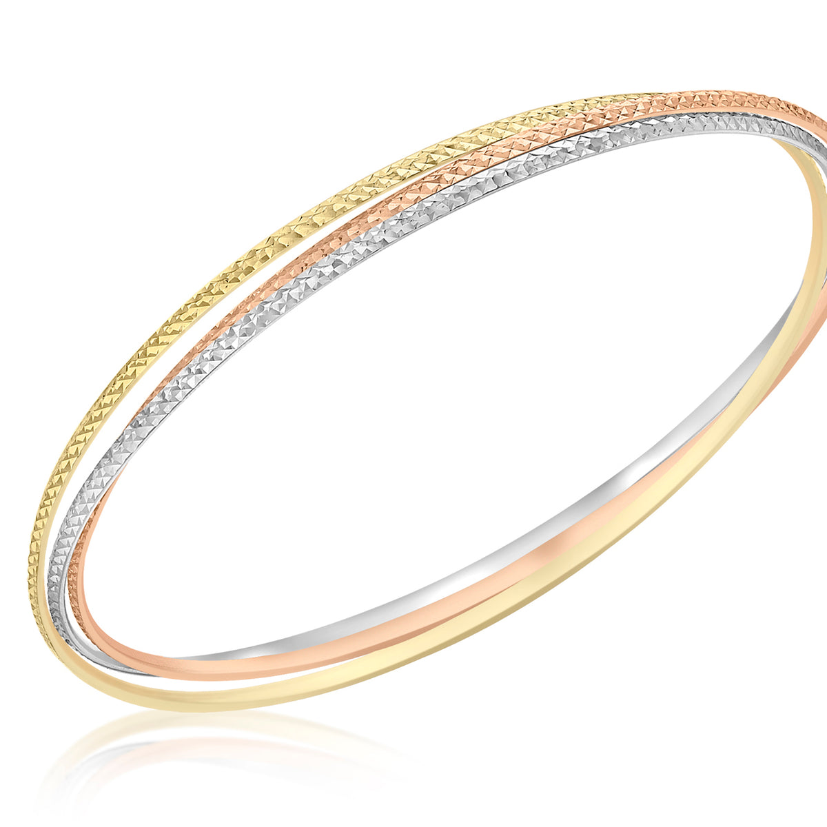 9ct 3-Tone Gold Diamond Cut Russian Bangle