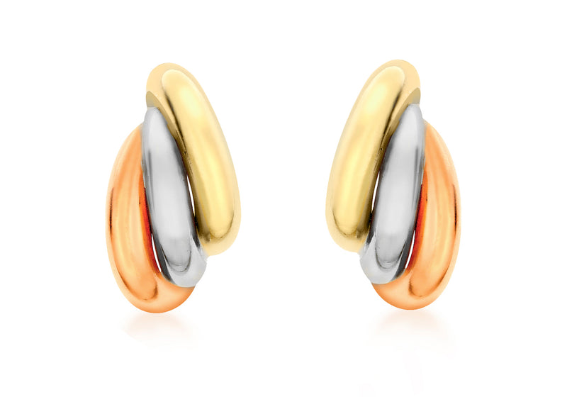 9ct 3-Colour Gold Russian Style Stud Earrings