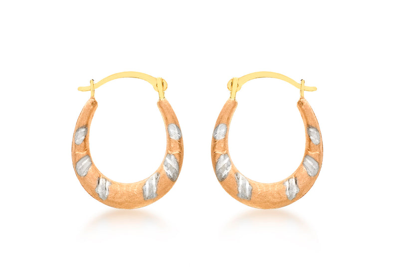 9ct 3-Colour Gold Patterned Creole Earrings