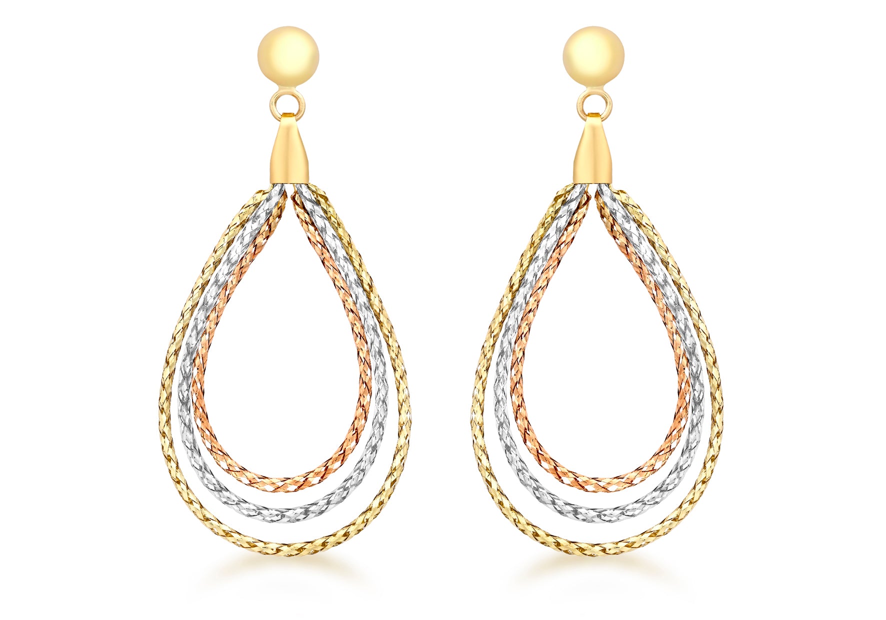9ct Tri-Colour Gold Woven Drop Earrings