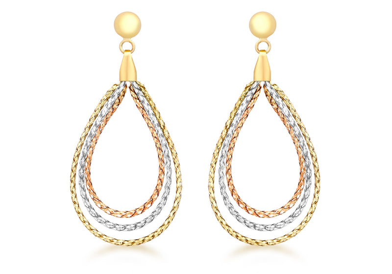 9ct Tri-Colour Gold Woven Drop Earrings