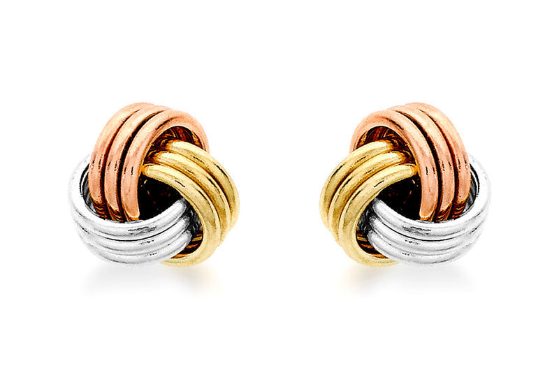 9ct 3-Colour Gold 5mm Knot Stud Earrings