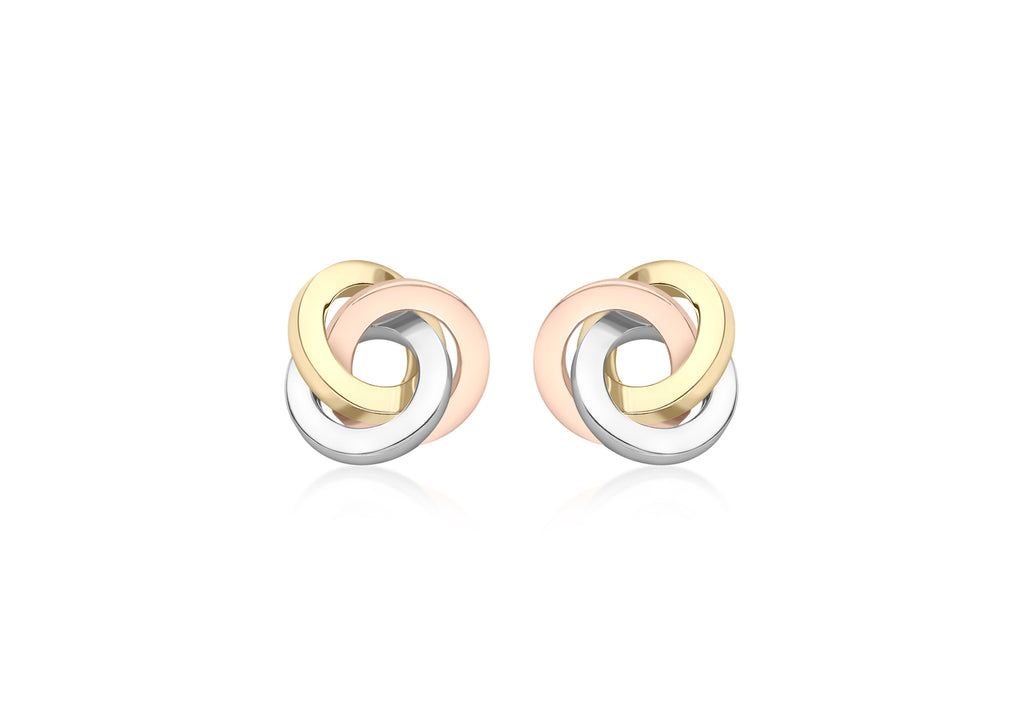 9ct 3-Colour Gold 9.5mm x 10mm Square-Tube Knot Stud Earrings