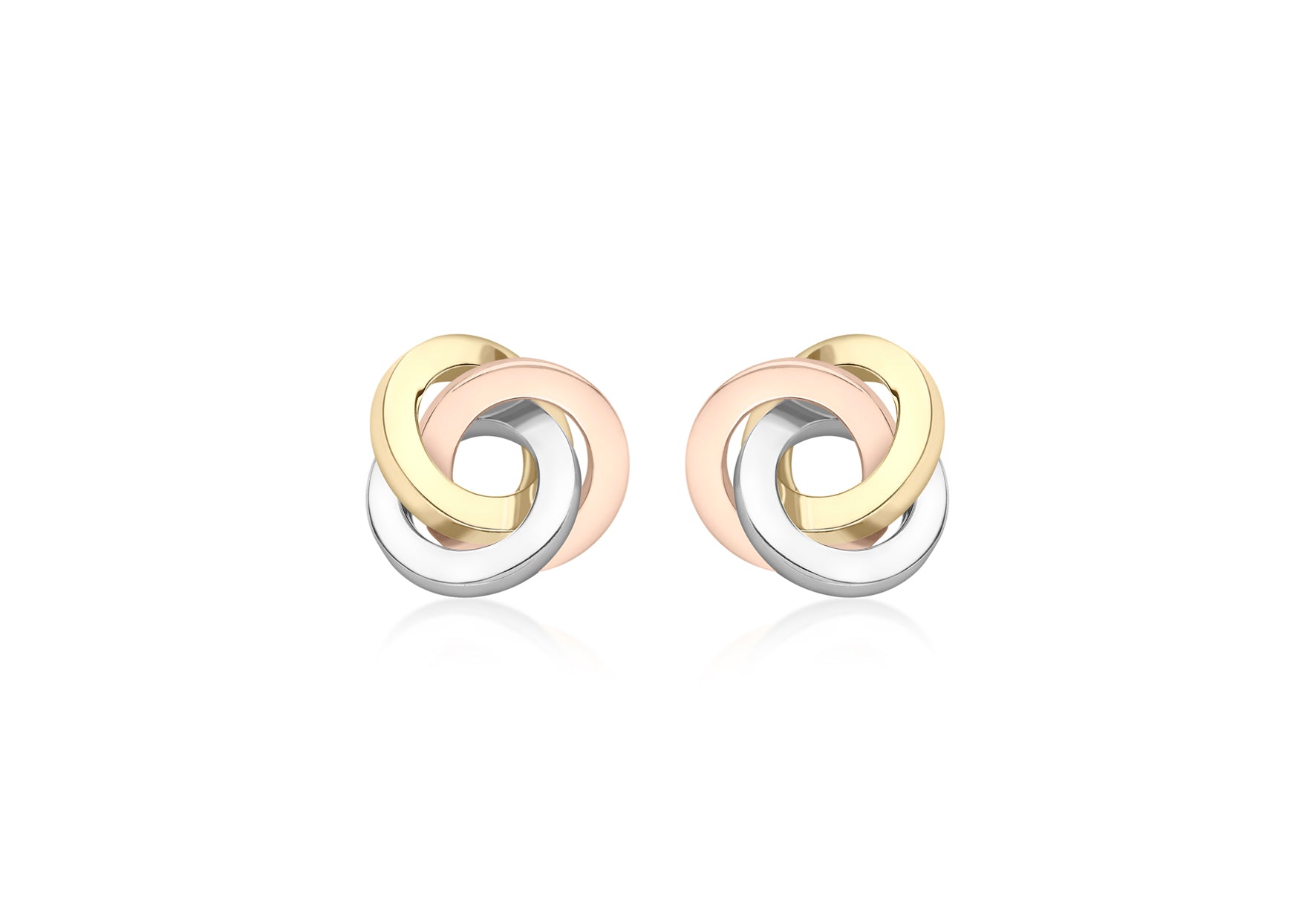 9ct 3-Colour Gold 9.5mm x 10mm Square-Tube Knot Stud Earrings