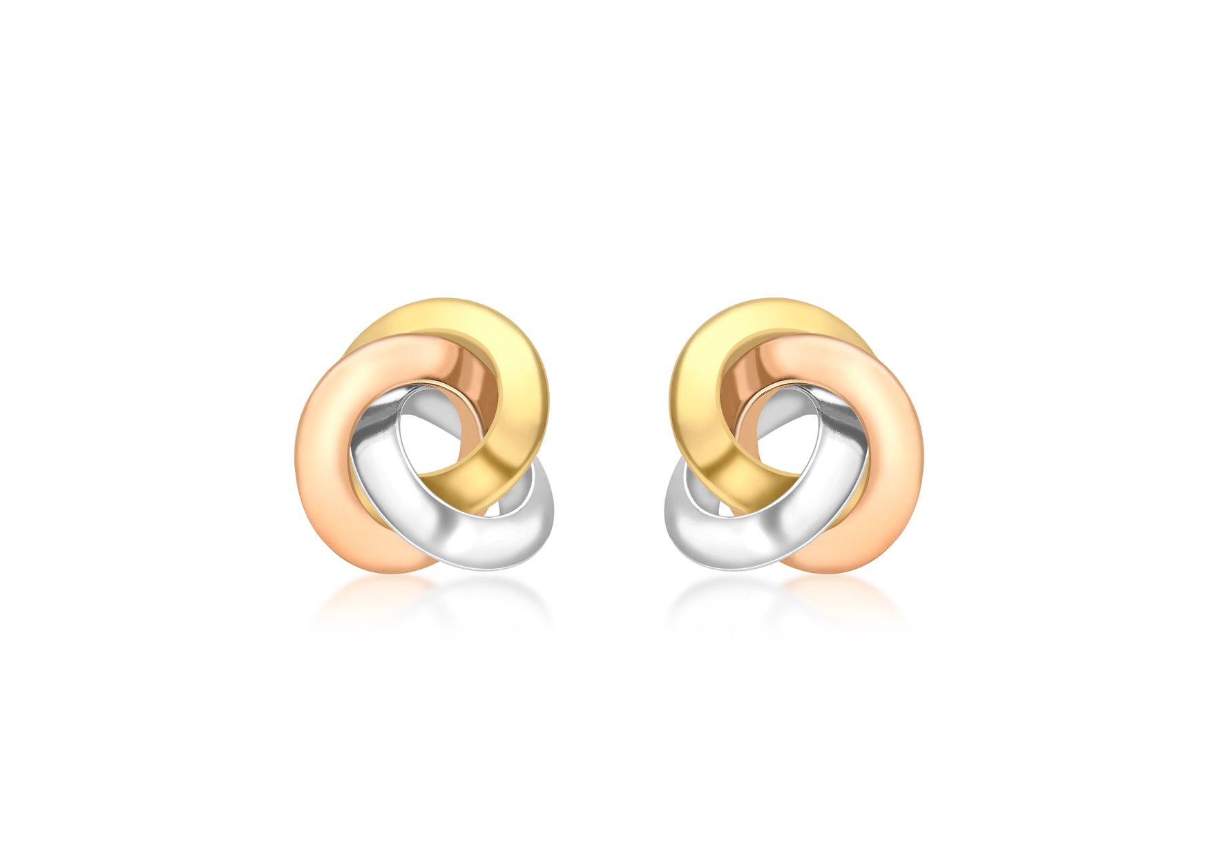 9ct 3-Colour Gold 13mm Triangle-Tube Knot Stud Earrings