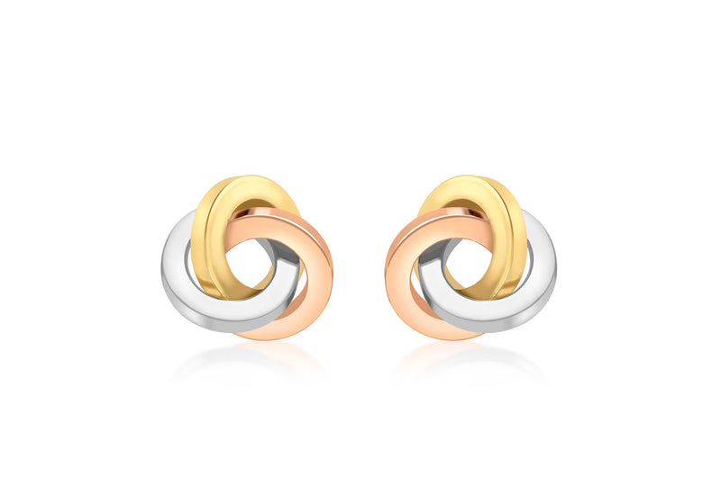 9ct 3-Colour Gold 13mm Square Tube Knot Stud Earrings