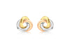 9ct 3-Colour Gold 13mm Rhombus Tube Knot Stud Earrings