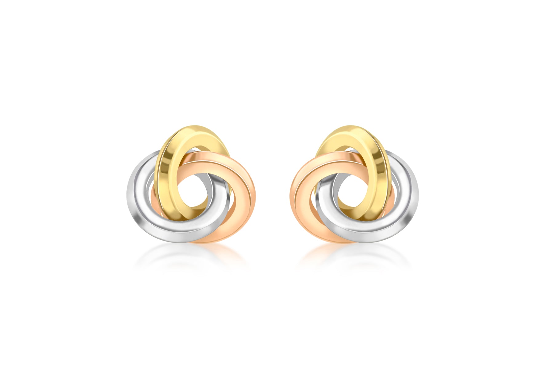 9ct 3-Colour Gold 13mm Rhombus Tube Knot Stud Earrings