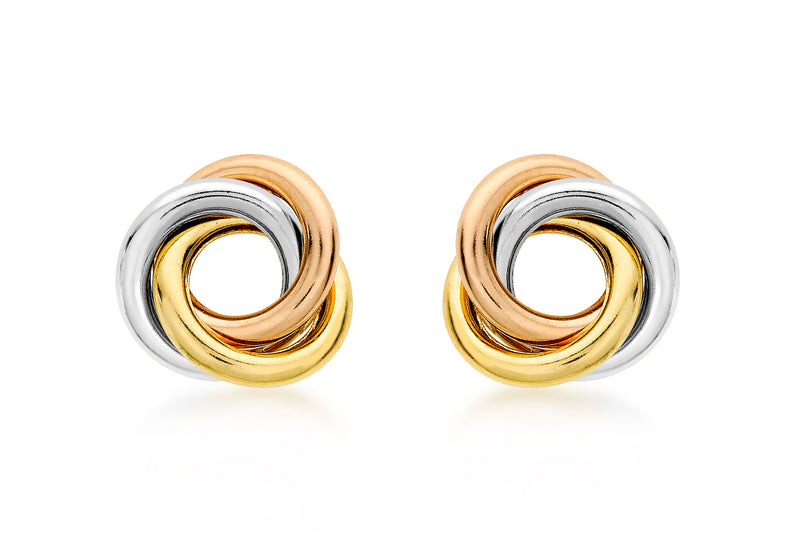9ct 3-Colour Gold 10mm Knot Stud Earrings