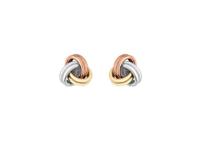 9ct 3-Colour Gold 7mm Knot Stud Earrings