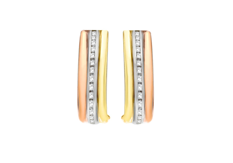 9ct 3-Colour Gold Zirconia  Band Earrings
