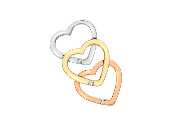 9ct 3-Colour Gold Zirconia  Set Triple-Heart Slider Pendant