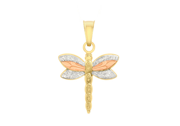 9ct 3-Colour Gold Patterned Dragonfly Pendant