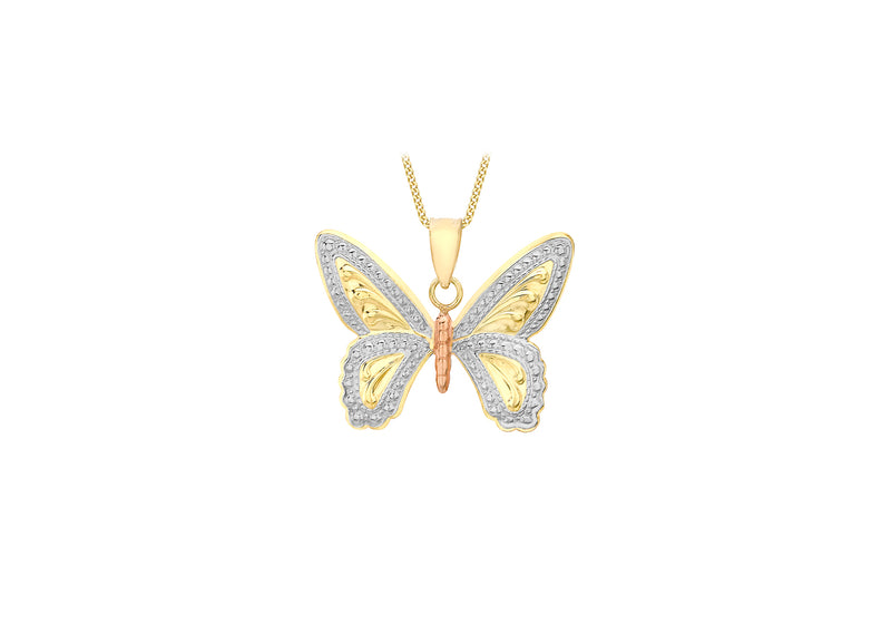 9ct 3-Colour Gold Patterned Butterfly Pendant