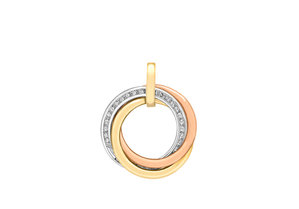 9ct 3-Colour Gold Zirconia  17mm x 20mm Triple-Ring Pendant