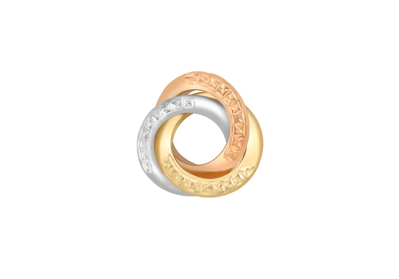 9ct 3-Colour Gold Diamond Cut 15mm Rings Pendant