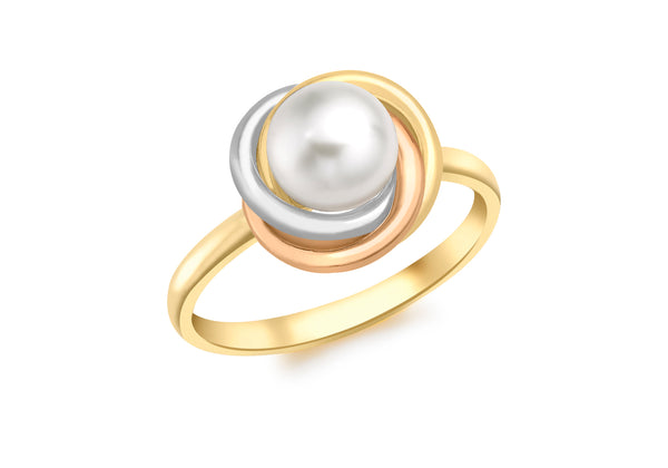 9ct 3-Colour Gold Knot and Pearl Ring