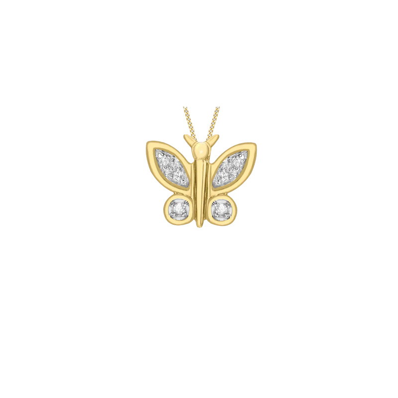9ct Yellow Gold 0.05ct Diamond Butterfly Pendant