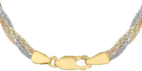 18ct Tri-Colour Gold Herringbone Chain Necklace