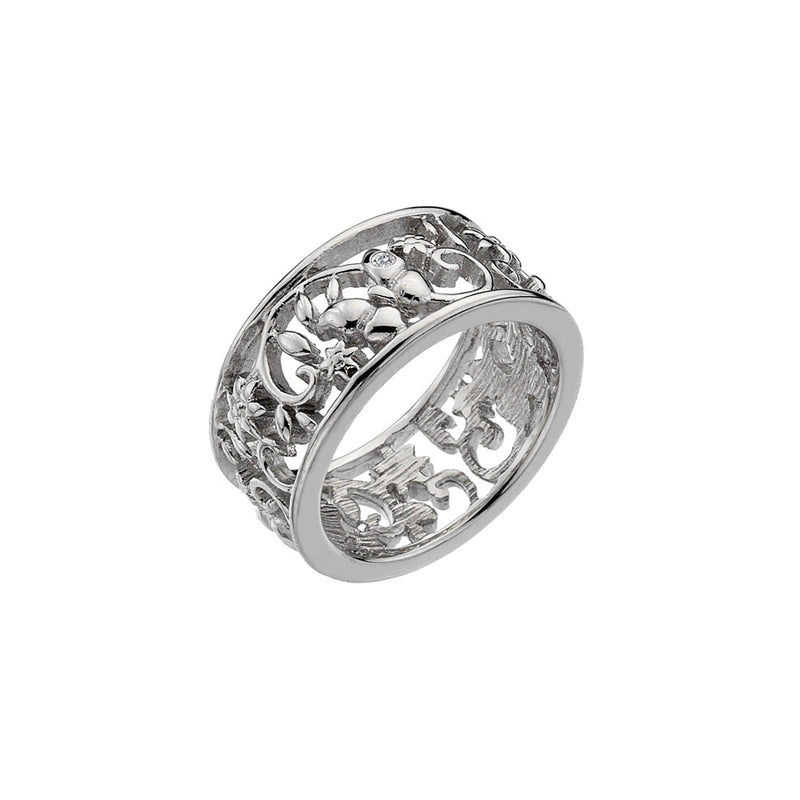 Openwork Floral Butterfly Ring Hand-Set With A Diamond Accent