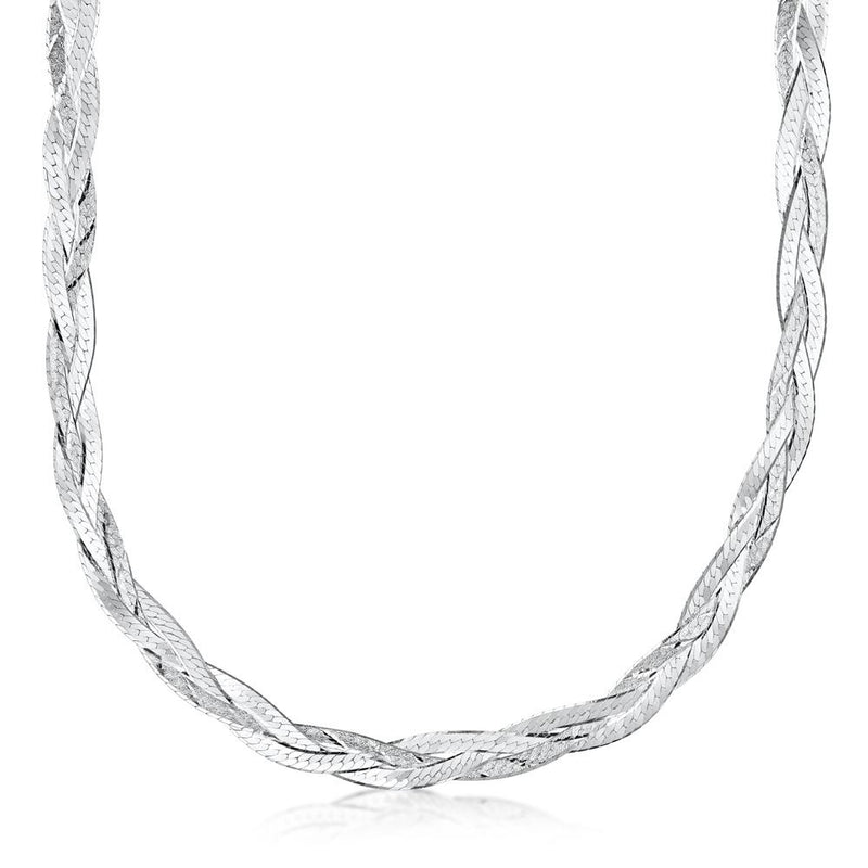 9ct White Gold 3-Plait Herringbone Necklace
