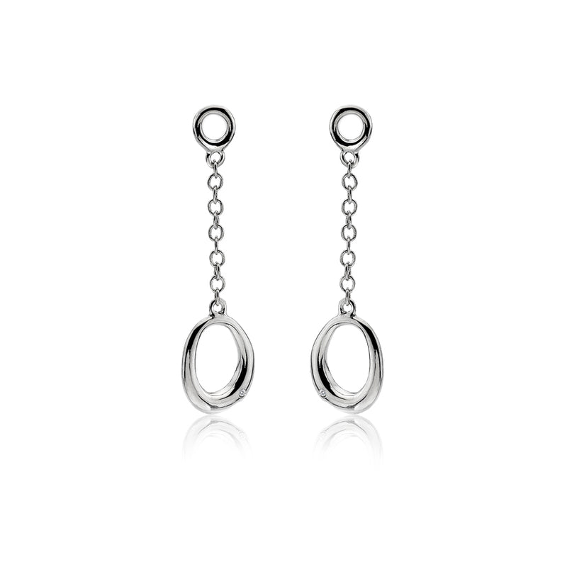 Oval Drop Earrings, Hand-Set With A Diamond Accent