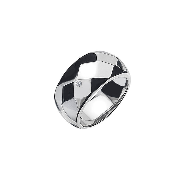 Rhodium Faceted Ring 0.01ct Hand-Set With Diamond Accent