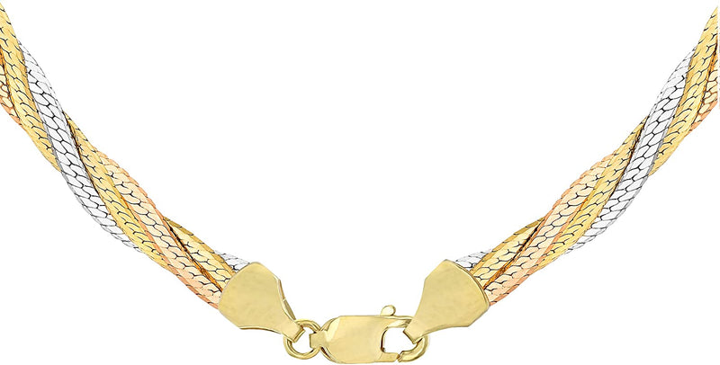 9ct 3-Tone Gold Four-Plait Herringbone Chain