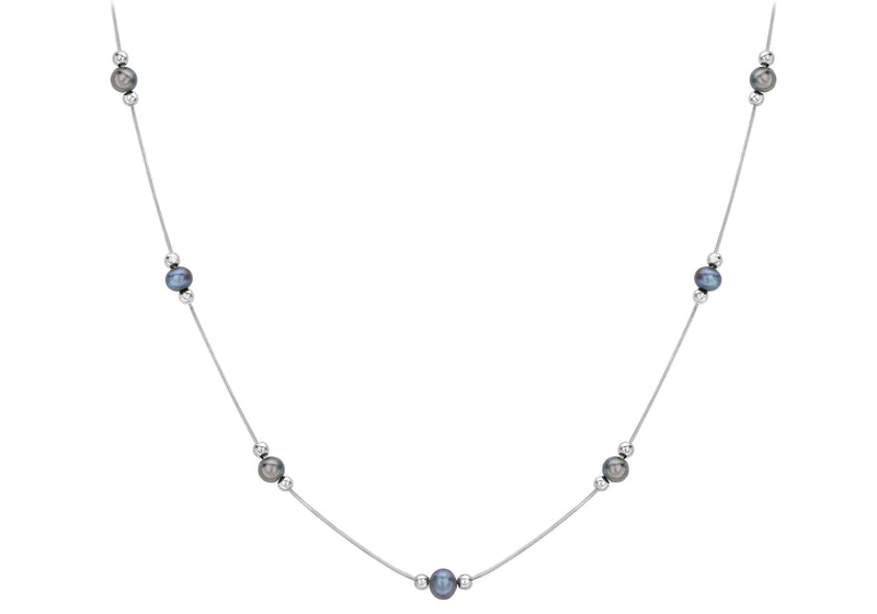 9ct White Gold Pearl and Snake Chain Necklace  46m/18"9