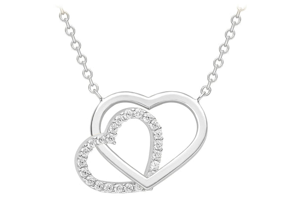 9ct White Gold Plain Stone Set Hearts Pendant