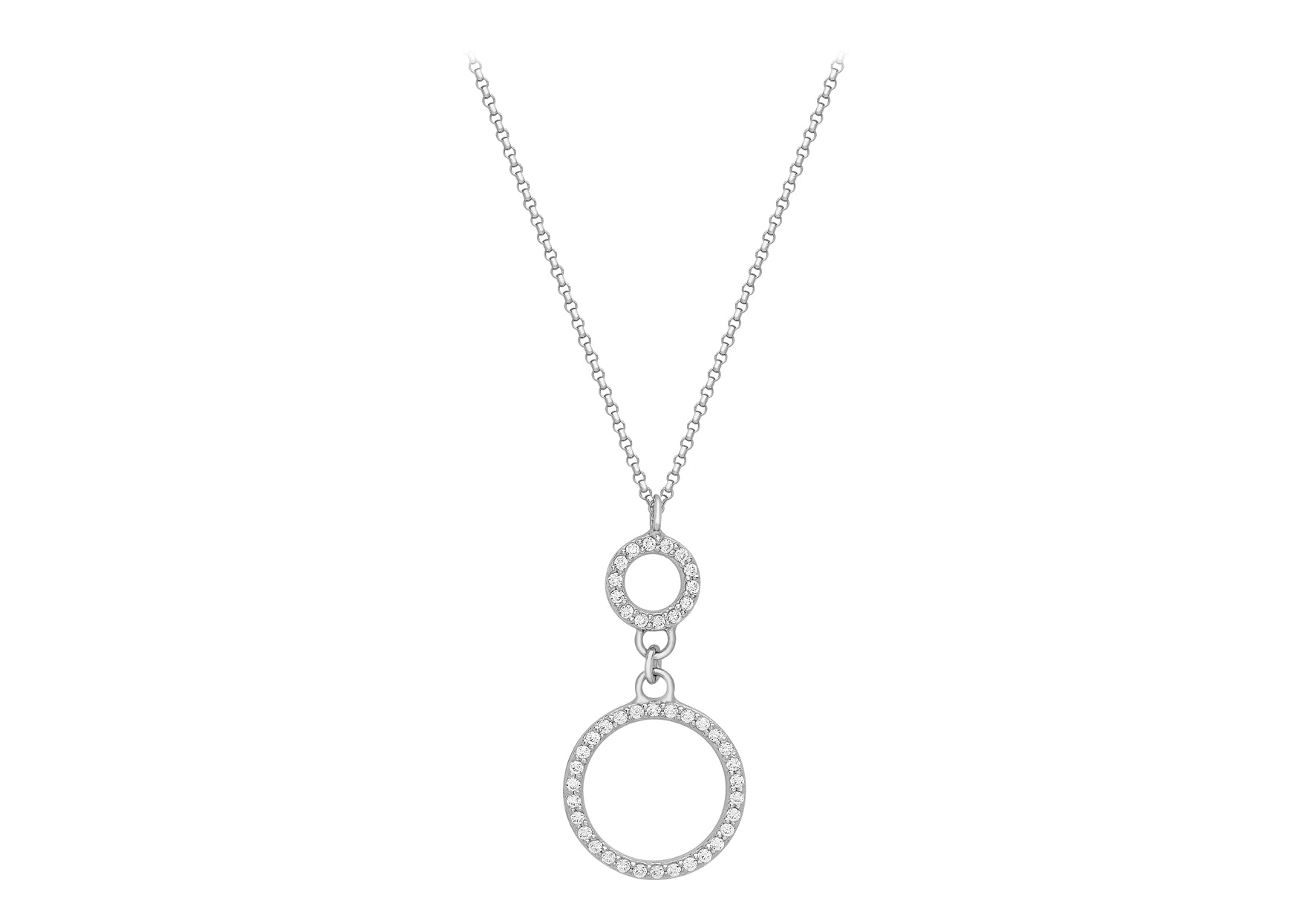 9ct White Gold Double Zirconia  16mm x 32mm Rings Necklace  46m/18"9