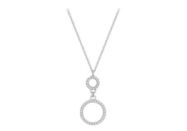 9ct White Gold Double Zirconia  16mm x 32mm Rings Necklace  46m/18"9