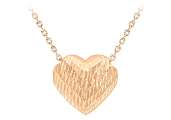 9ct Rose Gold Diamond Cut Sliding Heart Necklace