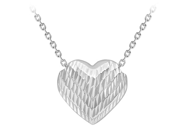 9ct White Gold 12.2mm x 11.2mm Diamond Cut Sliding Heart Necklace  44.5m/17.75"9