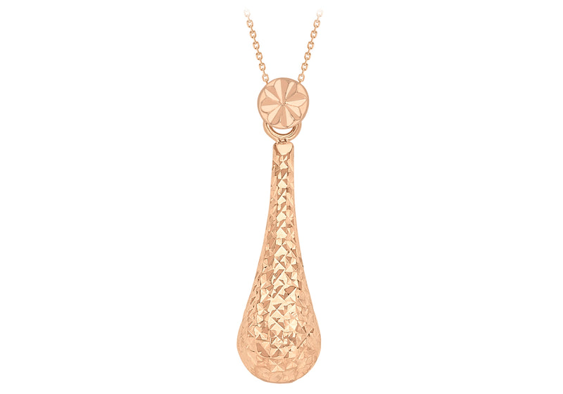 9ct Rose Gold Diamond Cut 6mm x 24mm Teardrop Necklace  44.5m/17.5"9