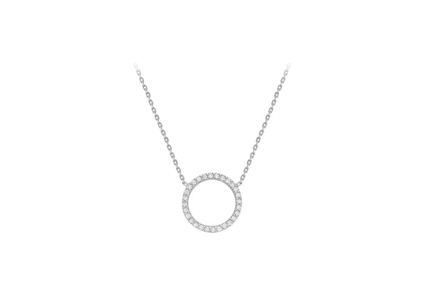 9ct White Gold Zirconia  14.3mm Circle Adjustable Necklace  41m/16"-46m/18"9