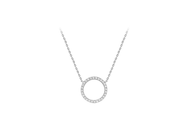 9ct White Gold Zirconia  14.3mm Circle Adjustable Necklace  41m/16"-46m/18"9
