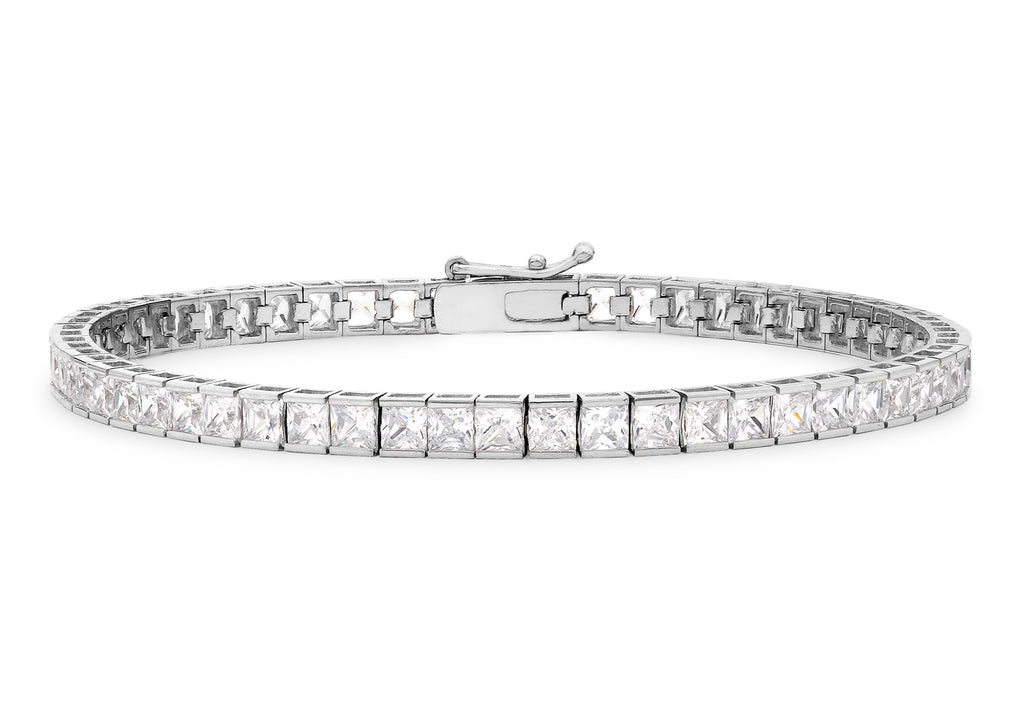 9ct White Gold 3mm Square Zirconia  Tennis Bracelet 19m/7.5"9