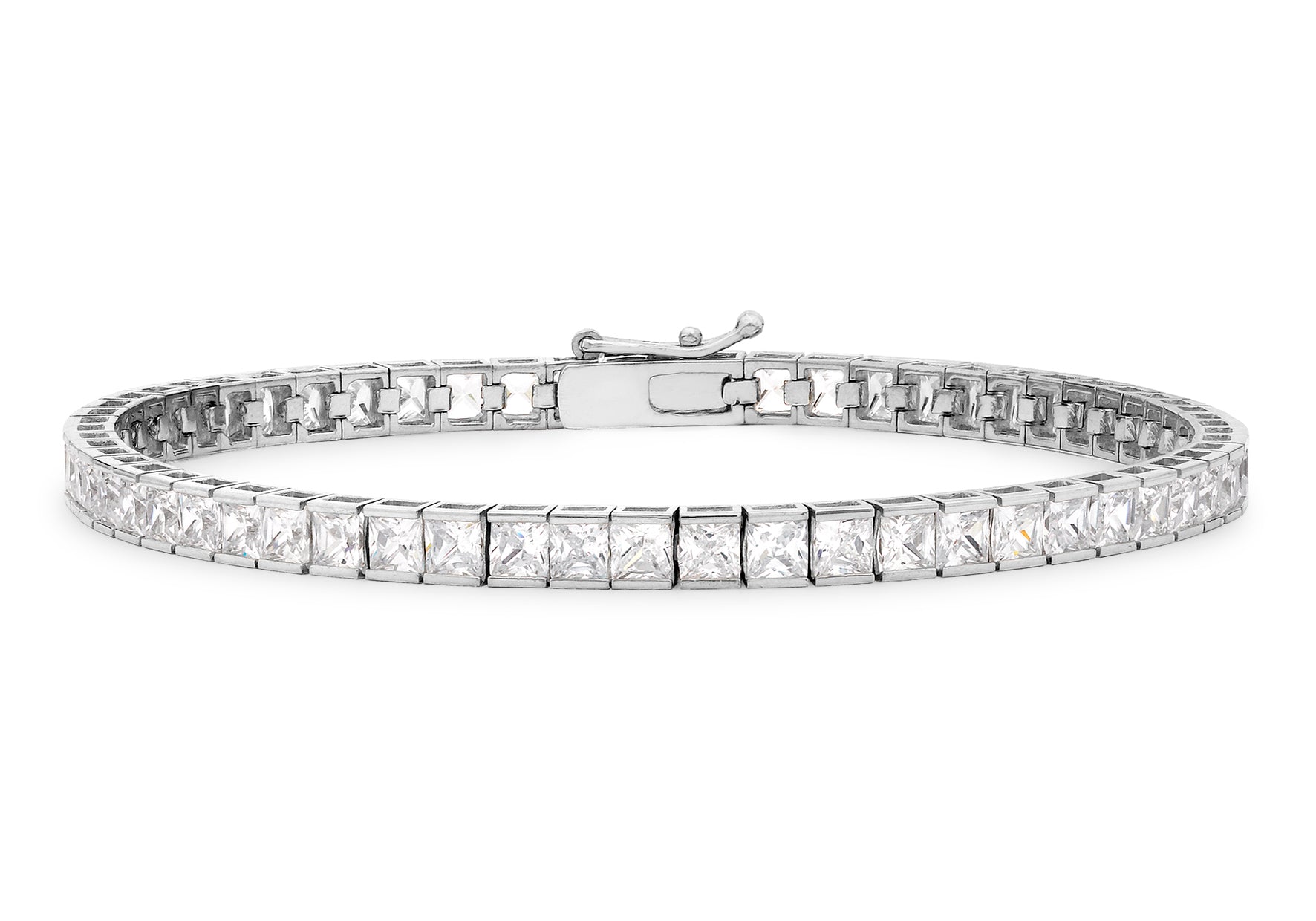 9ct White Gold 3mm Square Zirconia  Tennis Bracelet 19m/7.5"9