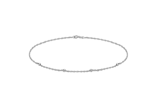 9ct White Gold Twist Curb Chain & Balls Anklet 25.5m/10"9
