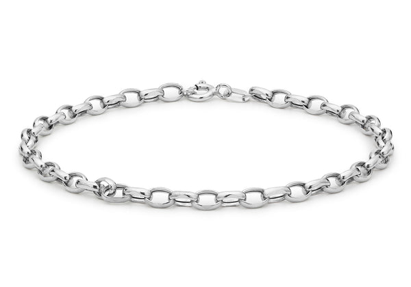 9ct White Gold Hollow Oval Belcher  Anklet 25.5m/10"9