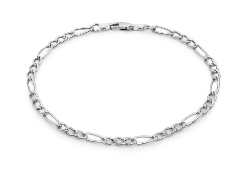 9ct White Gold Diamond Cut 80 Figaro Anklet 24m/9.5"9