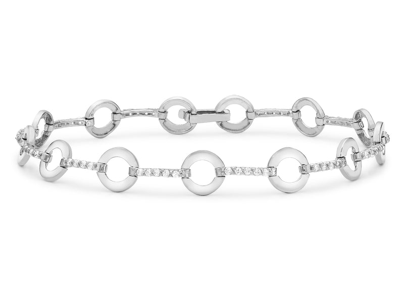 9ct White Gold Zirconia  Circle and Bar Link Bracelet 19m/7.5"9
