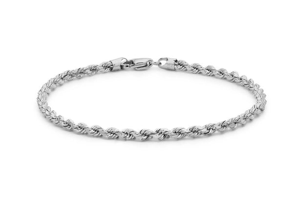 9ct White Gold Diamond Cut 60 Hollow Rope Chain Bracelet 19m/7.5"9