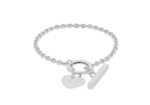 Heart Bar Trace Bracelet 9ct White Gold