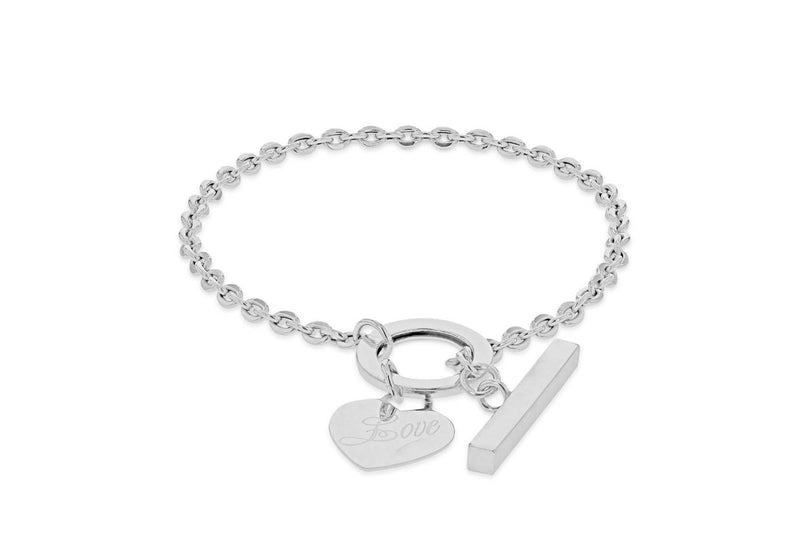 Heart Bar Trace Bracelet 9ct White Gold