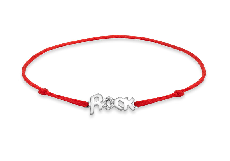 9ct White Gold 0.03t Diamond 'Rok' on Adjustable Red Silk Bracelet 14m/5.5"9